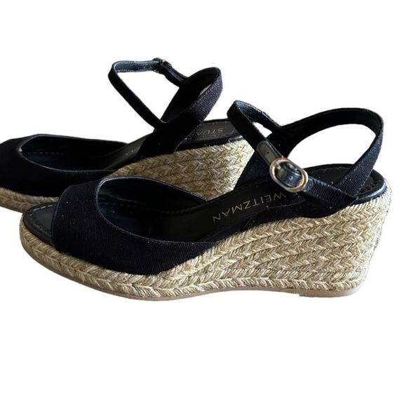 Stuart Weitzman Tia Espadrille Wedge Sandal in Black - Picture 10 of 17